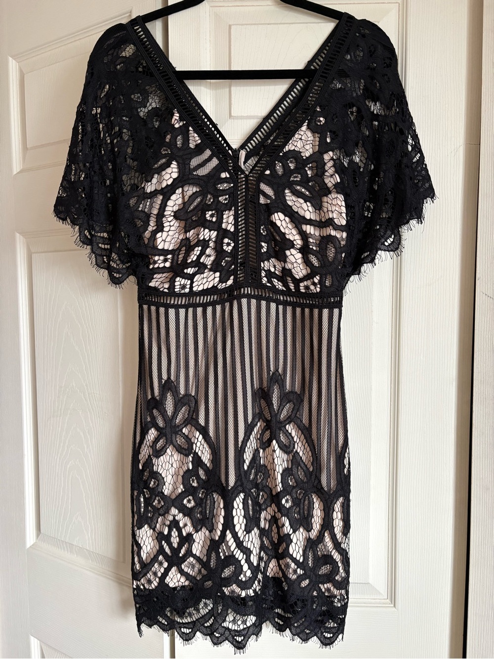 Black Lace Overlay Dress with Nude Lining